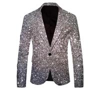 Générique Veste Costume Blazer à Paillette Homme 2024 Veste de Smoking Slim Fit à Bouton Jacket Brillant Outwear Élégant pour Mariage Fête Cosplay Disco Party Club Halloween (Gris, XXL)