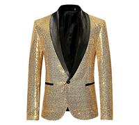 Générique Veste Costume Blazer à Paillette Homme 2024 Veste de Smoking Slim Fit à Bouton Jacket Brillant Outwear Élégant pour Mariage Fête Cosplay Disco Party Club Halloween