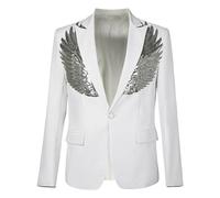 Générique Veste Costume Disco Homme,Costume De Costume pour Homme, Ensemble De Veste à Ailes Multicolores à Paillettes, Veste De Costume De ScèNe (White, L)