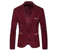 Générique Veste Costume Homme Grande Taille,Hommes Automne Hiver Haut DéContracté Velours CôTelé Mince à Manches Longues Manteau Costume Veste Haut Chemisier Solide Bouton Manteau Veste (Red, M)