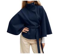 Générique Veste courte en laine pour femme - Manteau col montant - Trench avec ceinture - Manches chauve-souris - Poncho - Cape élégante - Veste d'hiver - Manteau court classique - Manteau de paon