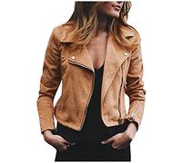 Générique Veste Cuir Femme Rétro Courte Blouson Simili Veste De Survêtement Femme Vestes De Motard Fermeture éclair Blouson En Cuir Simili Montant Avec Poches Mi Saison Manteau De Moto