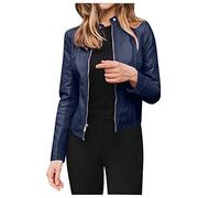 Générique Veste Cuir Femme Rétro Courte Blouson Simili Veste De Survêtement Femme Vestes De Motard Fermeture éclair Blouson En Cuir Simili Montant Avec Poches Mi Saison Manteau De Moto