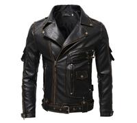 Générique Veste Cuir Homme Moto Pas Cher Hiver Manche Longues Manteau en Cuir Mode Blouson Cuir Moto Blouson Motard en Cuir pour Homme de Vache Rétro Rock Perfecto Cuir Homme pour Un Usage Quotidien