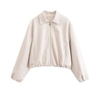 Générique Veste de Baseball Femme Manches Longues Col Montant Coupe Décontractée Fermeture Éclair Tissu Léger Confortable pour Sorties Quotidiennes Bureau Vacances Automne Hiver (White, L)