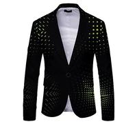 Générique Veste De Costume Homme,Costume Coupe AjustéE Deux Boutons Costumes d'affaires Solides Costumes De Mariage en Treillis (Black, XL)