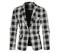 Générique Veste de Costume Homme, Veste Casual Homme Automne Hiver Coupe Slim Un Bouton Imprimé Écossaise Légère pour Tenue Décontractée et Sportive