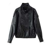Générique Veste de motarde oversize à col montant pour femme en similicuir noir fermeture éclair idéale pour l'hiver
