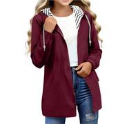 Générique Veste de Pluie Coupe-Vent à Capuche Imperméable avec Poches pour Garçons Filles Couleur Unie Manteau Doublé à Rayures Tendance Chaud Automne-Hiver Manteau de Pluie Enfant(Wine,13-14 ans)