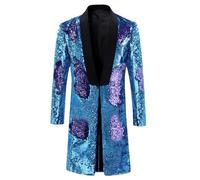 Générique Veste Disco Homme Brillante,Costume à Paillettes Bicolore Longue Veste De CéRéMonie, Veste De ScèNe, DiscothèQue, Bar, Veste De Costume (Purple, 3XL)