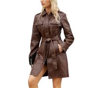 Générique Veste Élégante En Similicuir pour Femme avec Ceinture et Fermeture Éclair, Style Moto, Trench-Coat Ajusté, Coupe-Vent, Chaud, Tendance, Marron, Taille S