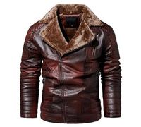 Générique Veste en Cuir À Fermeture Éclair Croisée pour Homme, Doublée De Sherpa, Polaire, avec Poches, pour l'hiver Et L'Automne, Style Moto, Confortable, Vintage, Chaud, Coupe-Vent, Trench-C