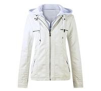 Générique Veste En Cuir Femme Veste Simili Cuir Femme Fermeture éclair Motard Similicuir Slim à Capuchon Court