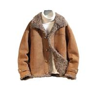 Générique Veste en Cuir Suédé pour Homme, Doublée en Polaire Sherpa, Style Bomber Trucker, avec Col en Fourrure, Veste De Moto Thermique Rembourrée d'hiver, Chaude Et Coupe-Vent, Marron, Taill