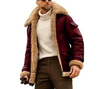 Générique Veste en Cuir Suédé pour Homme, Doublée Polaire Sherpa, Style Aviateur, pour l'hiver Et L'Automne, Manteau De Camionneur Confortable en Fourrure, Coupe-Vent, pour L'Extérieur, Rouge,