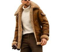 Générique Veste en Cuir Suédé pour Homme, Doublée Polaire Sherpa, Style Aviateur, pour l'hiver Et L'Automne, Manteau De Camionneur Confortable en Fourrure, Coupe-Vent, Vêtements D'Extérieur,