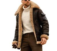 Générique Veste en Cuir Suédé pour Homme, Doublée Polaire Sherpa, Style Aviateur, pour l'hiver Et L'Automne, Manteau De Camionneur Confortable en Fourrure, Coupe-Vent, Vêtements D'Extérieur,