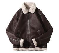 Générique Veste en Cuir Suédé pour Homme, Manteau De Camionneur Doublé Polaire en Fausse Fourrure Sherpa, Veste De Motard en Fourrure d'hiver Et d'automne avec Poches, Trench-Coat Coupe-Vent en