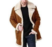 Générique Veste en Cuir Suédé pour Homme, Manteau De Camionneur Doublé Polaire Sherpa en Fausse Fourrure avec Poches, Veste De Moto Mi-Longue pour l'hiver Et L'Automne, Manteau Coupe-Vent Confo