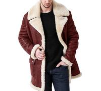 Générique Veste en Cuir Suédé pour Homme, Manteau De Camionneur Doublé Polaire Sherpa en Fausse Fourrure avec Poches, Veste De Moto Mi-Longue pour l'hiver Et L'Automne, Manteau Coupe-Vent Confo