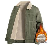 Générique Veste en Cuir Suédé pour Homme, Manteau Polaire Doublé Sherpa avec Poches, Veste De Camionneur en Fourrure d'hiver Et d'automne, Trench-Coat Coupe-Vent en Fourrure Confortable, Pardes