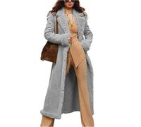 Générique Veste en Daim Femme Long Veste Polaire Femme Hiver Épais Manteau Teddy Sherpa Doux Chaud Blouson Décontracté Cardigan Polaire Grandes Tailles Outwear Anorak Gris clair S