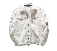 Générique Veste en jean pour homme avec col rabattable, couleur unie, pour l'automne et l'hiver Veste en Jean Blanc Homme Skinny,Overdose Automne Hiver Manteau Denim Vintage Longue Jacket Tops Coat