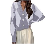 Générique Veste Femme Grande Taille,Veste De TempéRament FrançAis Design CoréEn DéContracté Style De DéPlacement Losange Vert Tricot à Col en V Printemps Et Automne (Grey One Size)