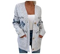 Générique Veste Femme Hiver,Cardigan Rayé à Manches Chauve-Souris, Pull-Over DéContracté en Maille avec Poches (Grey S)