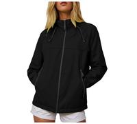 Générique Veste Femme Imperméable à Capuche Softshell Printemps Automne Outdoor 2025 Randonnée Manteau Manches Longues Blouson De Sport Couleur Unie avec Zippé Veste De Sport D'extérieur (M)