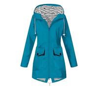 Générique Veste Femme Imperméable Manteau Long Femmes Mode Coupe Vent Trench Capuche À La Imperméable Couleur Unie Rayé avec Cordon Veste De Sport avec Zippé Vetement Femme D'extérieur