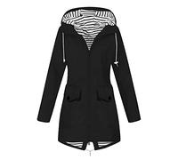 Générique Veste Femme Imperméable Manteau Long Femmes Mode Coupe Vent Trench Capuche À La Imperméable Couleur Unie Rayé avec Cordon Veste De Sport avec Zippé Vetement Femme D'extérieur