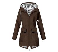 Générique Veste Femme Imperméable Manteau Long Femmes Mode Coupe Vent Trench Capuche À La Imperméable Couleur Unie Rayé avec Cordon Veste De Sport avec Zippé Vetement Femme D'extérieur