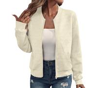 Générique Veste Femme Printemps Été Blouson Pilote Légère Veste de Transition Manches Longues Col Rond Zip - Agréable Beau Vêtements Féminins Élégant Rétro Haut Féminin Versatile Veste Féminine