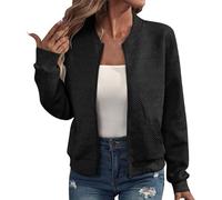 Générique Veste Femme Printemps Été Blouson Pilote Légère Veste de Transition Manches Longues Col Rond Zip - Agréable Beau Vêtements Féminins Élégant Rétro Haut Féminin Versatile Veste Féminine