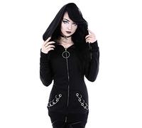 Générique Veste Gothique Ample à Capuche Manches Longues pour Femmes Manteau Punk Solide et Élégant Coupe Décontractée Style Rebelle Confort Thermique Tissu Idéal Saison Froide