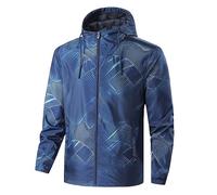 Générique Veste Homme Automne Hiver Cyclisme Vestes Zippée Capuche Grande Taille Manteaux Col Mao Coupe Vent Randonnée Blousons Légère et Résistante avce Poches Jacket Bleu 4XL