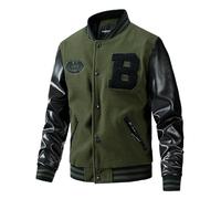 Générique Veste Homme Automne Hiver Fashion Casual Broderie Clip Panel Manches Longues Manteau Veste en Polyester et CUIR Imitation Mixte Matelassée(Green, L)