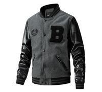 Générique Veste Homme Automne Hiver Fashion Casual Broderie Clip Panel Manches Longues Manteau Veste en Polyester et CUIR Imitation Mixte Matelassée(Grey, XXL)