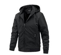 Générique Veste Homme Capuche Zippée Blouson Hiver Chaud Oversize Décontracté Vestes de Randonnée Col Mao Épaisse Manteau Mode Automne Manches Longues avec Poches Résistante Jacket Noir XL