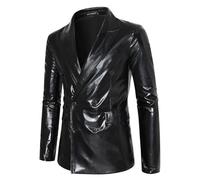 Générique Veste Homme Costume Grande Taille,Veste De Costume CroiséE Brillante De Carnaval Veste DéContractéE en Cuir à La Mode pour Le Commerce ExtéRieur (Black, XL)