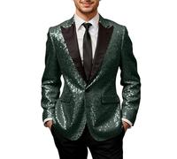 Générique Veste Homme Costume,Veste De Smoking éLéGante Et CintréE IdéAle pour Les SoiréEs Les Mariages Et Les CéRéMonies Un Smoking Moderne Et Raffiné Orné De Paillettes Scintillantes (Green, L)