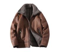 Générique Veste Homme en Cuir Suédé Doublée en Polaire Sherpa, Style Motard, avec Col en Fourrure, Blouson Bomber Matelassé d'hiver, Imperméable Et Coupe-Vent, Marron, Taille XL