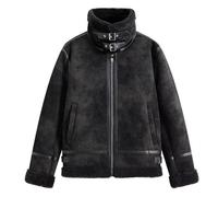 Générique Veste Homme en Cuir Suédé, Doublée Polaire Et Fausse Fourrure, Style Motard, Col en Fourrure, Blouson Bomber Matelassé d'hiver, Manteau Thermique Coupe-Vent, Noir, Taille M