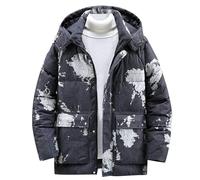 Générique Veste Homme Hiver Doudoune à Capuche Impression Parka Chaud Épais Manche Longue Manteau Épaissir Thermique Classique Blousons Décontracté Confortable Mes Commandes en Cours De Gris L