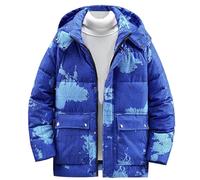 Générique Veste Homme Hiver Doudoune à Capuche Impression Parka Chaud Épais Manche Longue Manteau Épaissir Thermique Classique Blousons Décontracté Confortable Mes Commandes Passées Bleu L