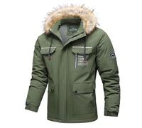 Générique Veste Homme Hiver Manteau Patte de Boutonnage à Capuche Blousons Chaud Épais Manche Longue Doudoune Classique Décontracté Confortable Parka Épaissir Thermique Mes en Cours De Vert armée M