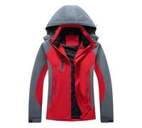 Générique Veste Homme Mi Saison à Capuche Imperméable Coupe Vent Colorblock Rouge Gris et Gris Noir Zippé Poches Multiples Blouson Homme Printemps Été pour Randonnée et Survetement