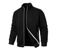 Générique Veste Homme mi Saison Bombers Col Mao Jacket Couleur Unie Aviateur de Travail Blouson d'Extérieur Vetement Classique Outwear Basique Coupe Vent Printemp-Automne Anorak Noir L