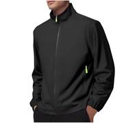 Générique Veste Homme mi Saison Chic Grande Taille Décontractée Bombardier Col Mao Blousons Randonnée Zippée sans Capuche Automne de Plein Air Couleur Unie Jacket Mes Commandes Passées Noir XL